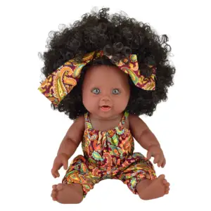 China manufacturer Baby Black Doll lifelike 12 inch african doll toys with curly hair for kids beautiful gift