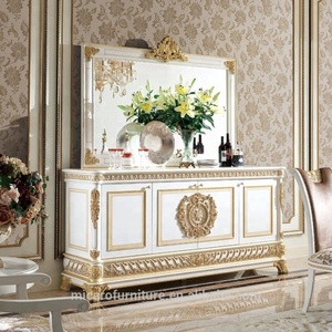 New Products Antique Italian <strong>Wood</strong> Carving Oval <strong>Dining</strong> Table Set with White and Gold - Product Image 3