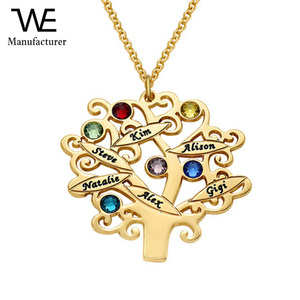 Design personalizzato Nome Commemorare Placcato Oro Albero Genealogico Collana con Pietre
