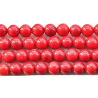 Natural Round Smooth Oil Dyed Red Coral Beads