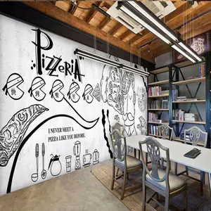 Hand Painted Black White Mural Pizza Shop Tagum City Wallpaper Glossy Wallpaper Curve Wallpaper