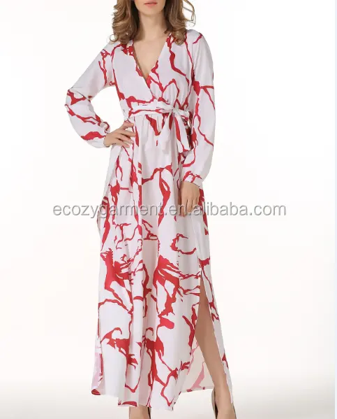 New fashion maxi dress for woman floral printed long sleeve maxi dress