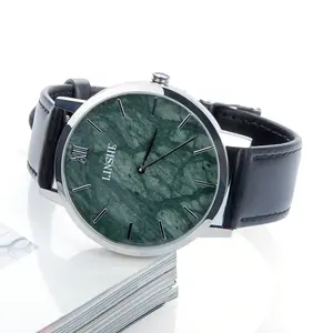 Natural Healing Gem Stone Watch, Men's leather Stainless Steel Waterproof Wristwatch for gift