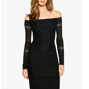 Venta caliente señoras elegante negro manga larga vestido ajustado - Product Image 4