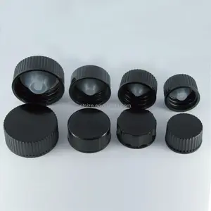 18mm 20mm 22mm 24mm 28mm琥珀色のボストンラウンドボトル用プラスチックインサート付きブラックプラスチックボトルシールスクリューキャップ