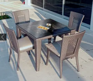 Muebles de exterior, juego de comedor, hoja de mimbre de plástico artificial
