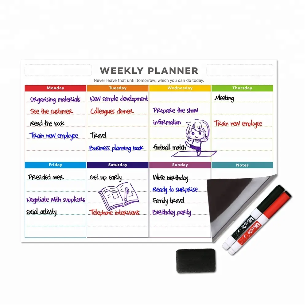 Morden Style Calendar Whiteboard Magnetic Fridge Monthly Weekly Set Dry Erase Chore Planner