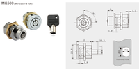 Cylindre de serrure à poussoir pour mini-tiroir MK500 en alliage de zinc haute sécurité, finition chrome brillant, taille de broche réglable, certifié ISO9001