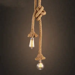 Ampoules led E27 à 2 têtes, lampes suspendues vintage en corde de chanvre, lampes suspendues