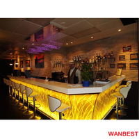 Comptoir de bar intérieur commercial en acrylique marbré de luxe, éclairé, sur mesure, avec LED
