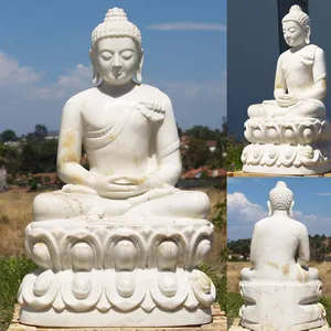 Buda de mármore branco barato meditando escultura