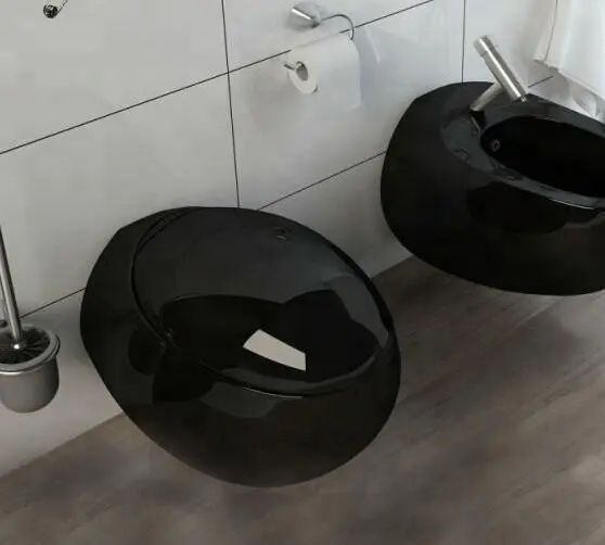 Sanitari in ceramica forma di uovo parete wc sospeso wc produttore nero bagno di montaggio a parete wc