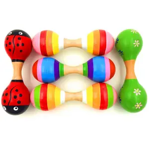 Sıcak Satış Toptan Ucuz Renkli Ahşap Maracas Enstrüman Oyuncaklar Kum çekiç Çocuk oyuncakları