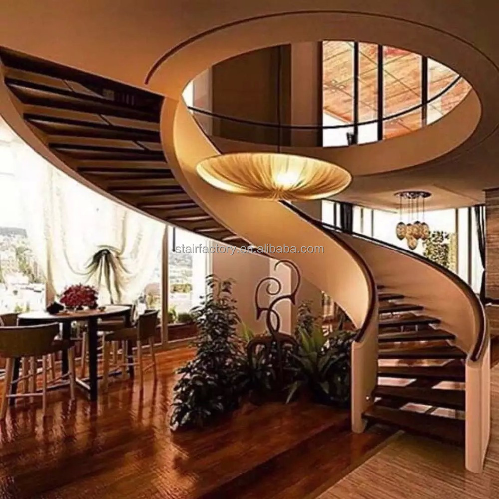 Европейская и американская модная лестница изогнутой формы, винтовая лестница из цельной древесины, TS-2