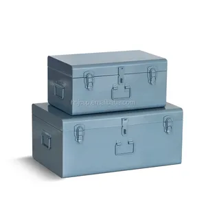 Hot Sell Decorative Set Of 2 Mint Green Metal Trunks metal storage box With Lockable