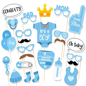 เป็น Boy Baby Shower Birthday Party Photo Booth Props ทารกแรกเกิดเด็ก Photobooth Props 1st วันเกิด Baby Shower Blue