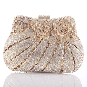 Groothandel clutch purse leinasen-Handgemaakte Hollow Out Party Gold Crystal Clutch Purse