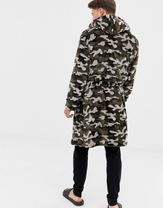 KY Men Fluffy Camo Print Design <span class=keywords><strong>Franela</strong></span> Hombres Con capucha Cuello Lazo Cierre Bata <span class=keywords><strong>de</strong></span> noche Batas <span class=keywords><strong>de</strong></span> baño Pijamas - Product Image 3