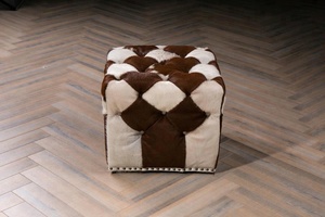 Pouf cube en cuir de vachette sur mesure, pouf en cuir marron, repose-pieds en peau de poney, repose-pieds <span class=keywords><strong>vintage</strong></span> - Product Image 5