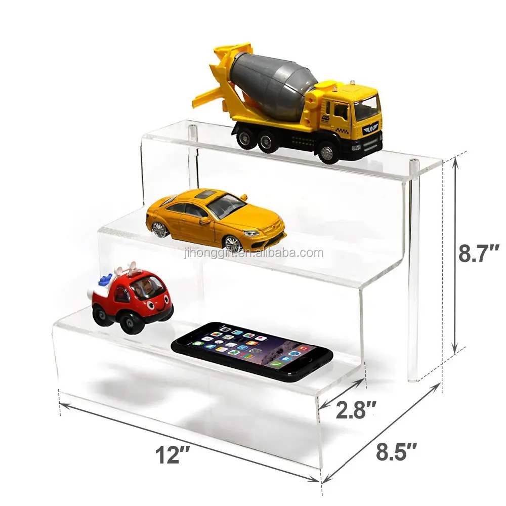 Customized High Transparent Decoration 3 Step Acrylic Riser Shelf Toy Portable Tier Display Stand