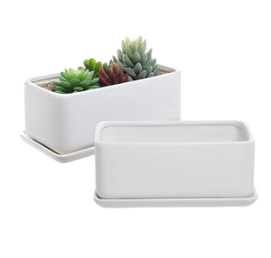 Pots de jardinière succulents rectangulaires en céramique blanche avec plateau d'égouttement amovible bienvenue personnalisé - Product Image 1