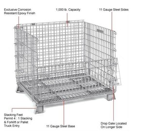 Offre Spéciale Anti-corrosion conteneur en treillis métallique pliable <span class=keywords><strong>cage</strong></span> de stockage avec roues