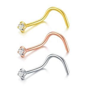 Prong set zircão aço cirúrgico Twist Parafuso nariz anéis Nariz Studs