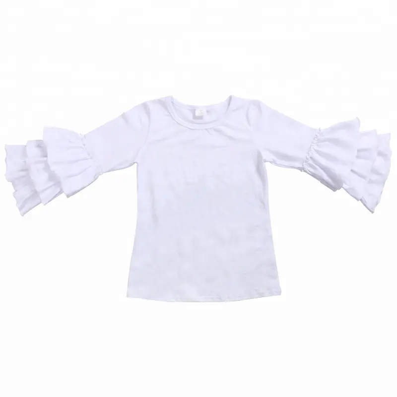 Boutique del commercio all'ingrosso della ragazza dei bambini t-shirt manica lunga autunno t-shirt per bambine increspature parti superiori del cotone