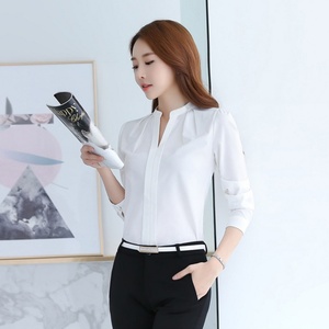 Mode Damen Formale Büro Uniform OL Arbeit V-ausschnitt Satin Hemd - Product Image 3