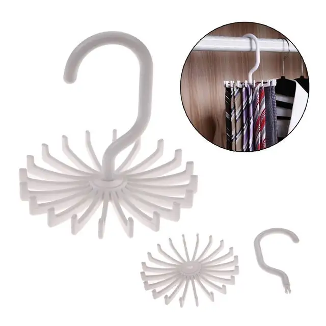 Hot Sales High Quality White Plastic Tie Rack Rotating Hook Tie Holder 1 Piece Holds 20 Ties/Belts/Scarves Hanger