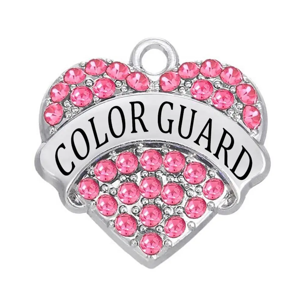 Crystal Heart Color Guard Charms Pendant Zinc Alloy Rhodium Plated Message Jewelry