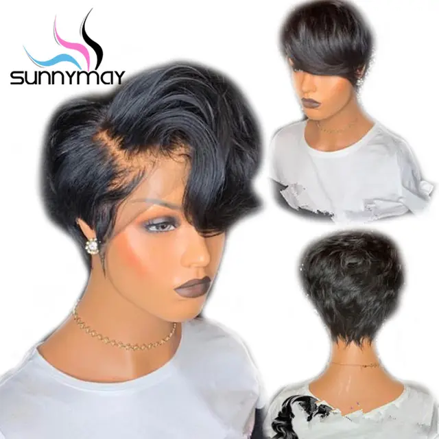 Sunnymay 130% Short Lace Front Wigs With Baby Hair Wavy Brazilian Remy Hair Wigs Glueless Lace Front Human Hair Wigs Pre Plucked