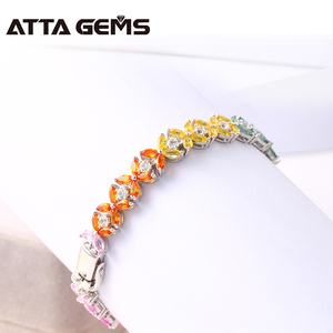 Plata esterlina 925 Multicolor forma de hoja de marquesa de zafiro pulsera de tenis de novia compromiso joyería de la boda - Product Image 3