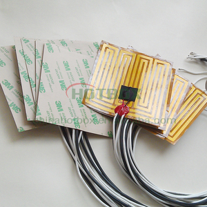 Kapton Polyimide Dunne Filmverwarmer 100*100Mm Oppervlak Met Lijm Op Een Gezicht 12V 90W Met 400Mm Looddraad En <span class=keywords><strong>100K</strong></span> <span class=keywords><strong>Thermistor</strong></span>