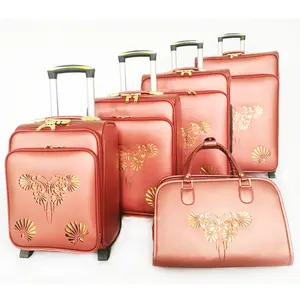 Gouden kleur ingebouwde wiel bagage 20 24 28 32 trolley koffer pu lederen 5 stuk bagage