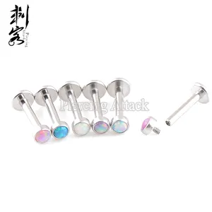 Surgical Steel Internally Threaded Opal Tragus Labret Piercing