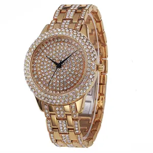 Blues OEM Women Quartz timepieces Fashion Bling Casual Female Gold Crystal Diamond lady Watch