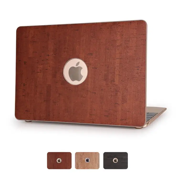 Logo Hole Brown PC PU Skin Leather Wooden Pattern case for macbook retina 12 inch,case cover for macbook pro 13 15 inch