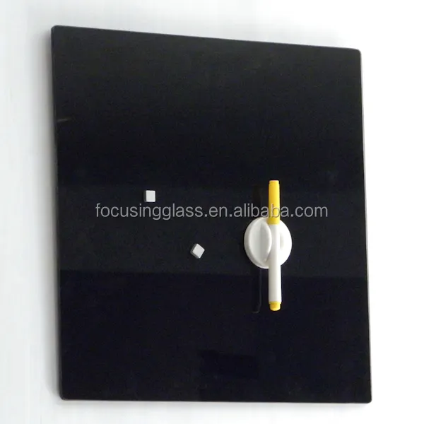 Black magnetic tempered glass writing board with square shape