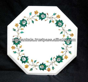 Plateaux de table basse en marbre de forme octogonale incrustés - Product Image 1
