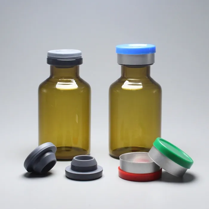 GMP ISO CE Amber kahverengi ilaç cam flakon cam şişeler kapak kapaklı gözyaşı kauçuk tıpa