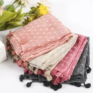 Jstar 2019 new muslim scarf dirty dye plain colour cotton linen jacquard flower scarf hijab big size