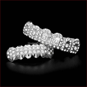 Blues Hip Hop bling gümüş kaplama diş <span class=keywords><strong>Grillz</strong></span> ile iki satır taşlar elmas <span class=keywords><strong>grillz</strong></span> dişler - Product Image 1