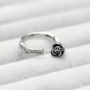时尚饰品小王子玫瑰在蓟和荆棘古董复古开口925纯银指环