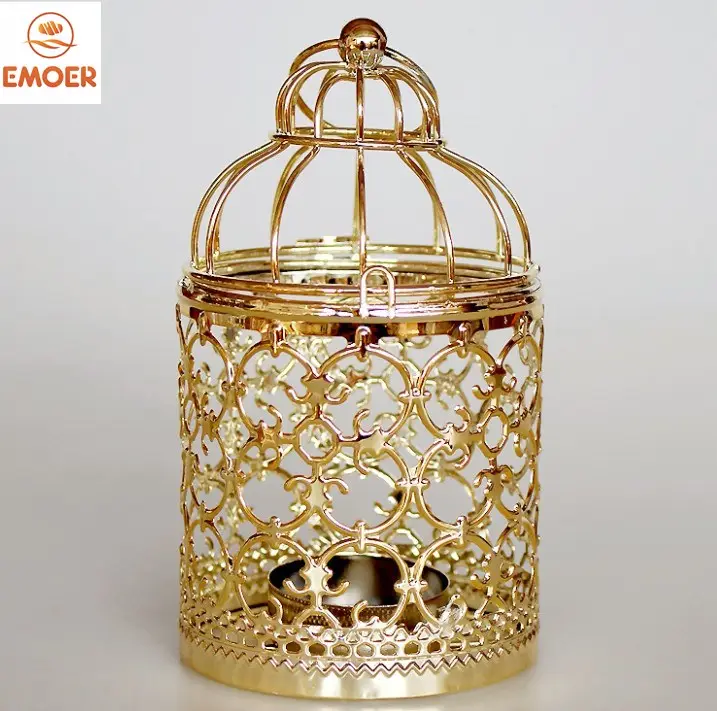 Metal Mumluk Centerpiece Dekoratif oymak Birdcage Demir Asılı Şamdan Fener