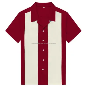 पुरुषों की विंटेज बटन अप शर्ट लाल रंग कपास रॉकबिली hemden