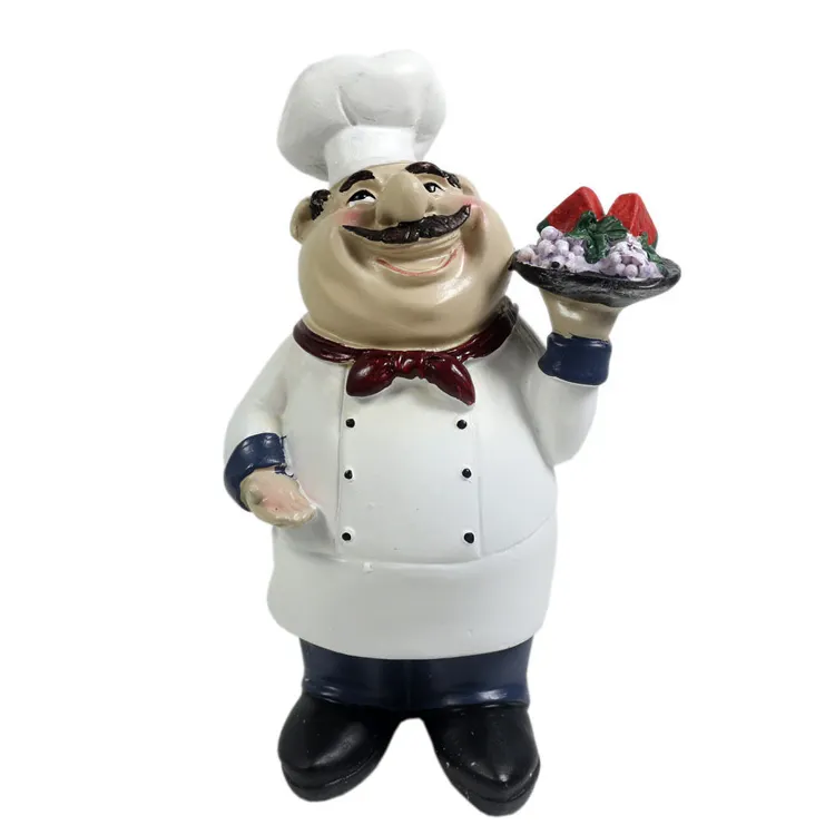 Resin Cooking Chef with Fruits Figurine Chef Statue Kitchen Restaurant Decor 8"