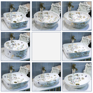 Lavabo de salle de bain en céramique artistique, design carré, motif floral et d'oiseaux, fabriqué à Jingdezhen - Product Image 2