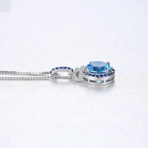 CZCITY Perhiasan Batu Kalung Topaz Lab Berlian Tren Perak 925 Baru Safir Biru Liontin & Pesona