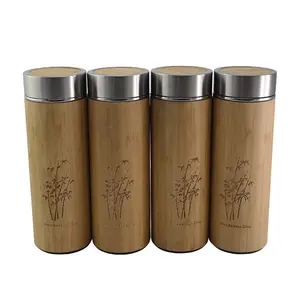 Botol Air Baja Tahan Karat Ramah Lingkungan Alami Cangkir Tumbler Perjalanan Kopi Teh Kayu Bambu Terisolasi